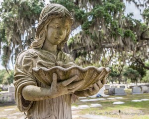 Girl with shell at Forest Lawn Cemetery